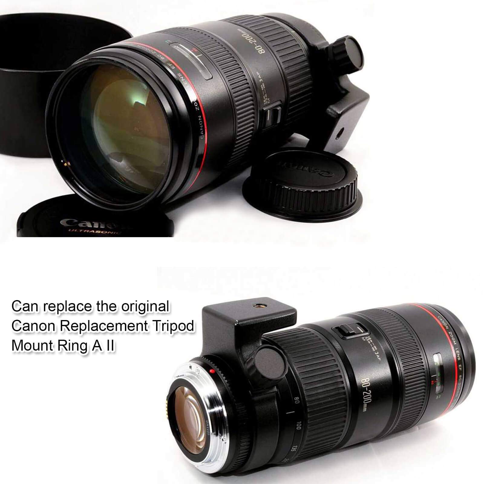 iShoot Anillo de montaje de trípode de metal, soporte de cuello de lente AII (W) compatible con Canon EF 70-200 mm f/4L / IS / IS II USM, 80-200 mm f/2.8L, 400 mm f/5.6L USM, parte inferior con ranura