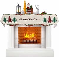 Vista 1 de Bufanda para chimenea con árbol de Navidad, 90 x 17 pulgadas, guirnalda de Navidad a cuadros rojos, cubierta de mantel de lino vintage, protector