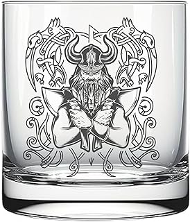 Whiskyglas mit Wikinger-Motiv, 6 Designs zur Auswahl, personalisiert im Glasboden mit Text oder Namen, Tumbler für Whisky, Geschenkidee mit Lasergravur