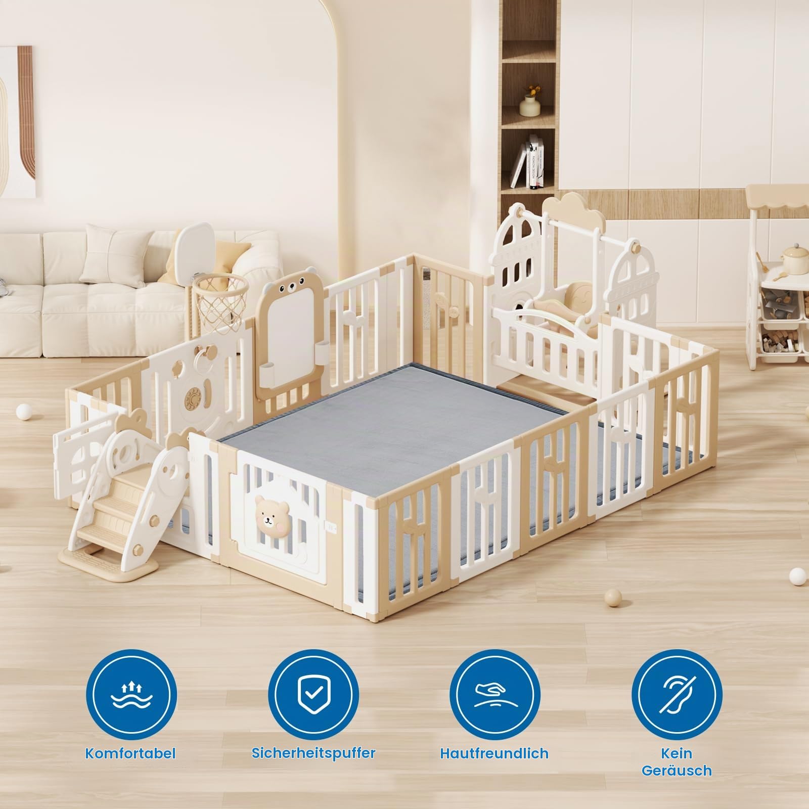 Spielmatte Baby,Kinderzimmer Teppich mit Memory-Schaum,Leicht zu Reinigen Krabbelmatte,Faltbar Krabbeldecke für Baby,150x180x3.5cm