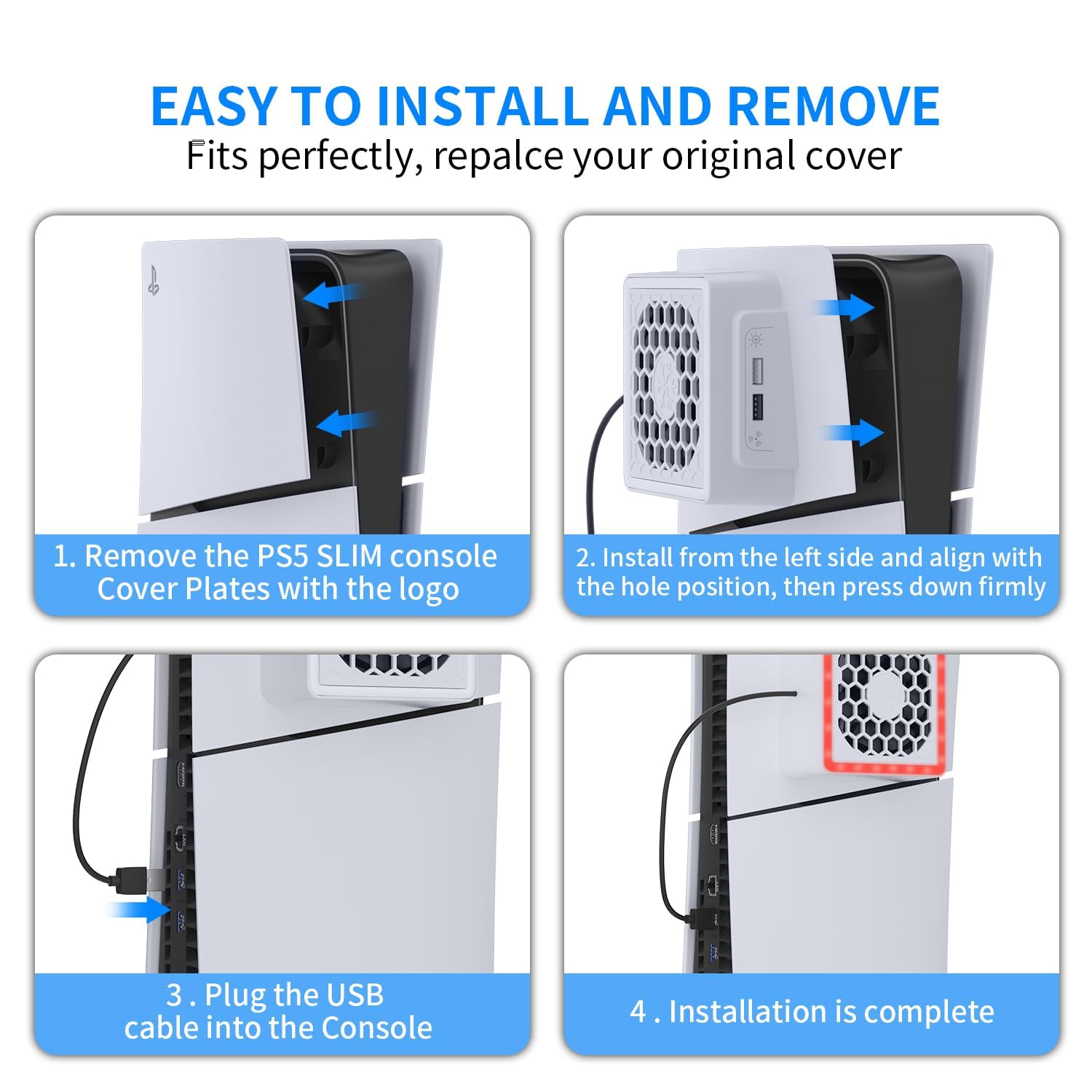 Ventilateur de refroidissement pour PS5 Slim Accessoires : affichage LED RVB Station de refroidissement pour PS5 Slim Disque/console numérique avec ports USB et ventilateur turbo haute