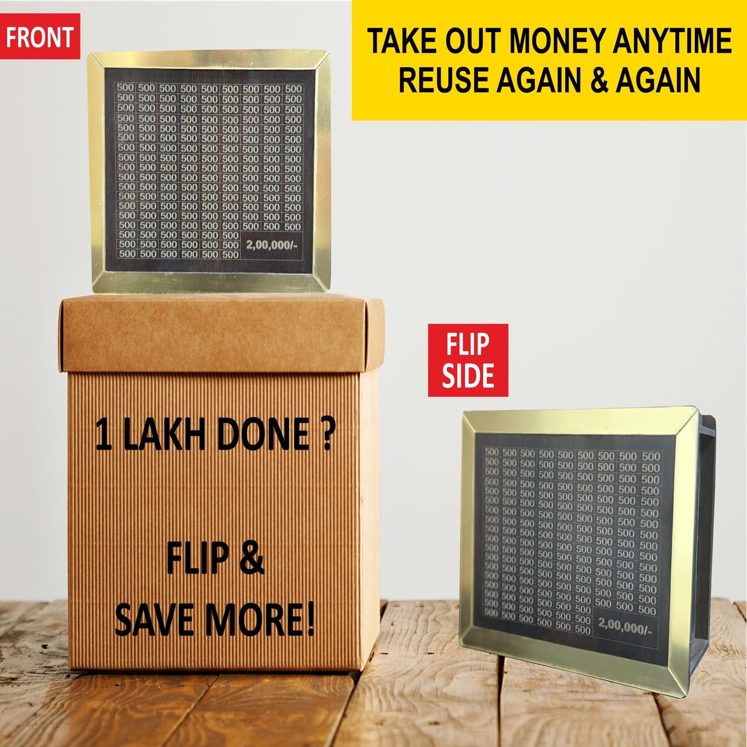 JAYTOP Money Saving Box for Adult 200000, Piggy Bank 200000 for Kids Boys and Girls, Money Box, Wooden Money Bank, Gullak with Carved Design, 2 Lakh Money Savings Box (200000) 3