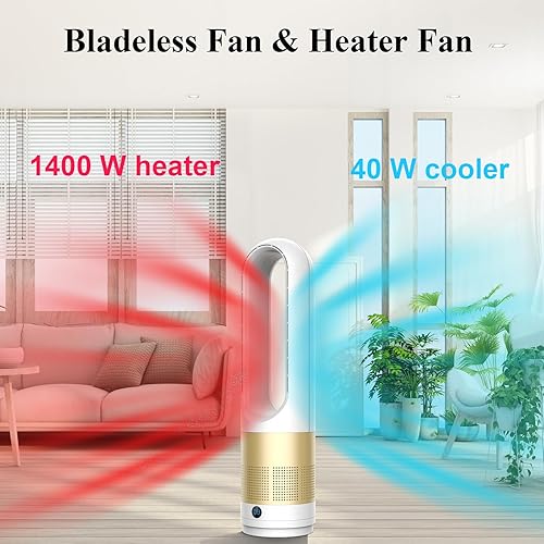 Miniatura 2 de Combo de calentador y ventilador sin aspas, ventilador de calentador de 1400 W y ventilador frío de 40 W, ventilador oscilante de 80, uso durante