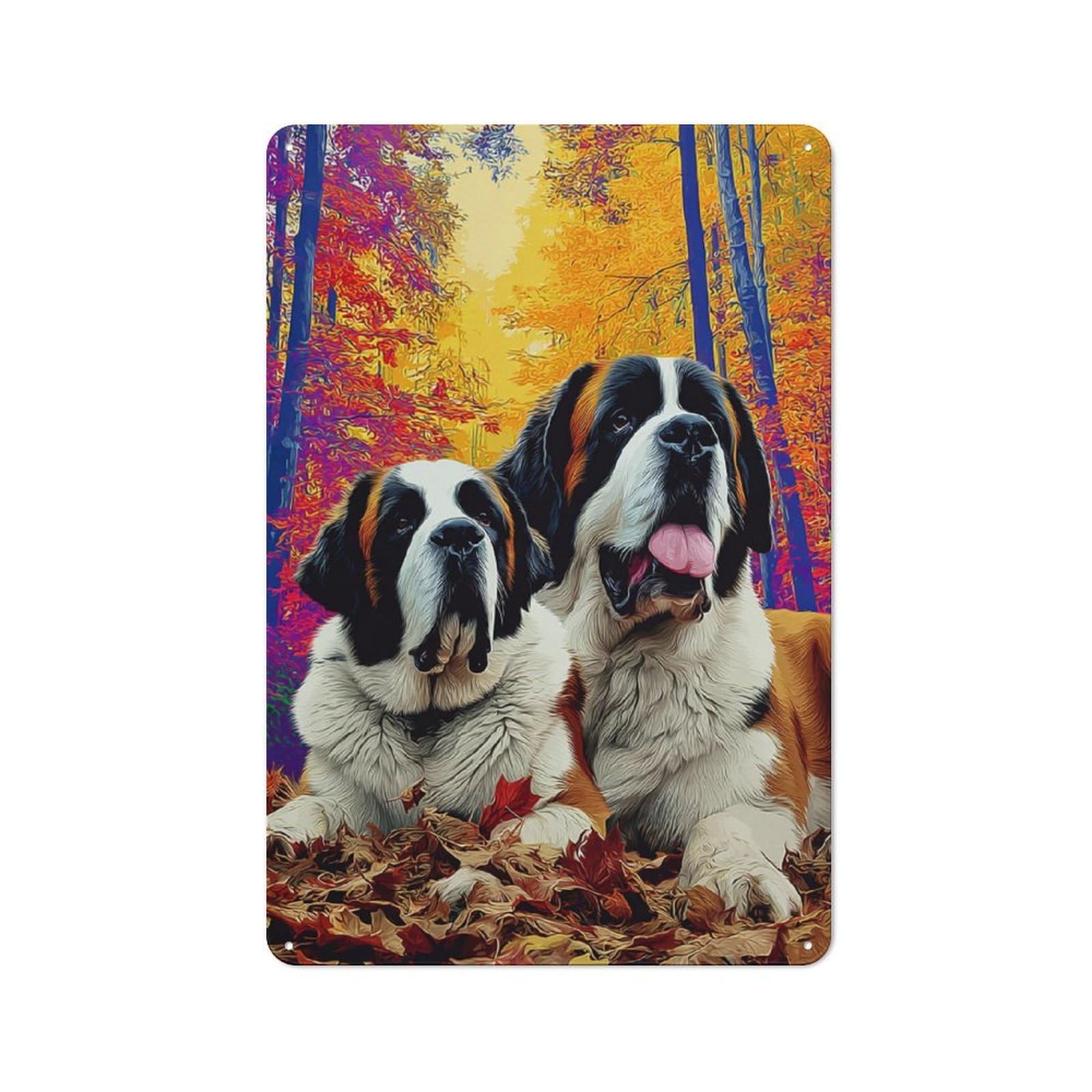 Junmoney Autumnal Canine Companions For Garden Room Or Summerhouse, Rustic Tin Sign 30X20cm, Wall Decor For Garden Rooms And Summerhouses