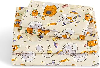 LONAVA Full Sheet Set Kids - Space Cat 4 Pieces Soft Cute Microfiber Bed Sheet for Boy Girls Teens, Oeko Texted Breathable Cooling Fabric & Deep Pocket Full Elastic Sheets