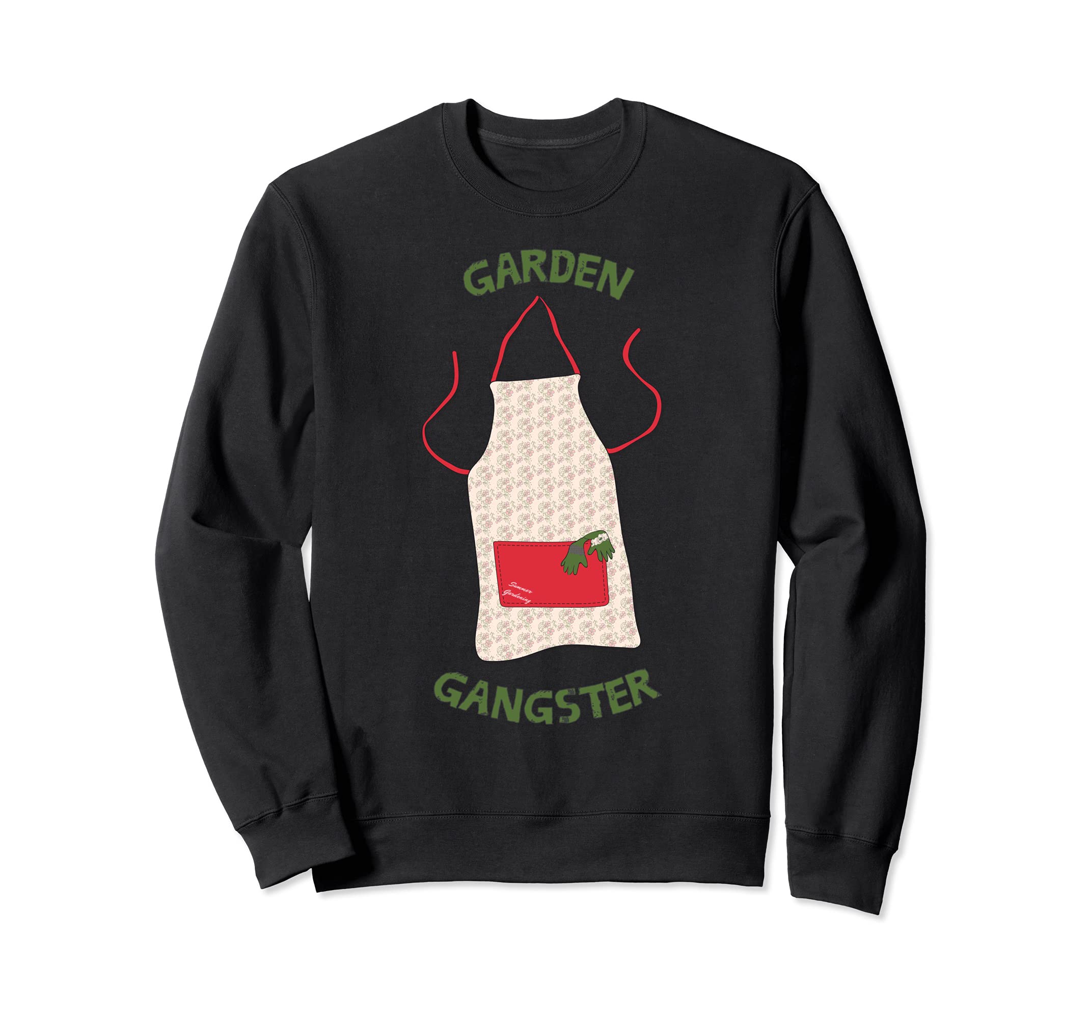 Garden Gangster Funny Woman Gardening Apron Kids Men Plants Sweatshirt, Black