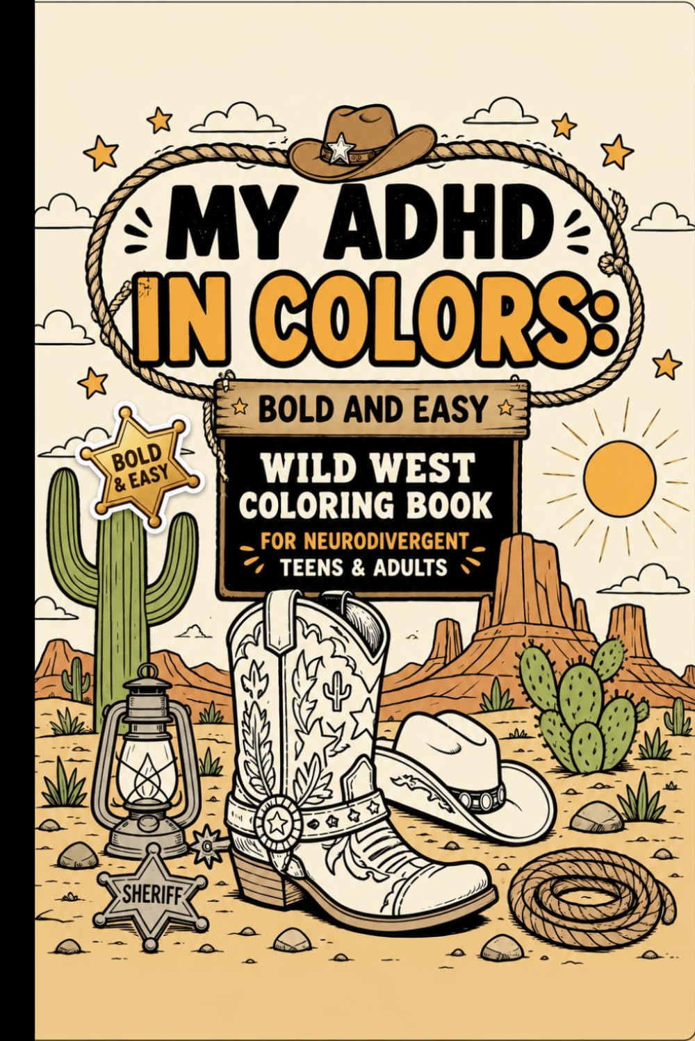 MY ADHD IN COLORS: Bold and Easy Wild West Coloring Book: for Neurodivergent Teens and Adults Featuring variation Anxiety and Relaxation Coloring