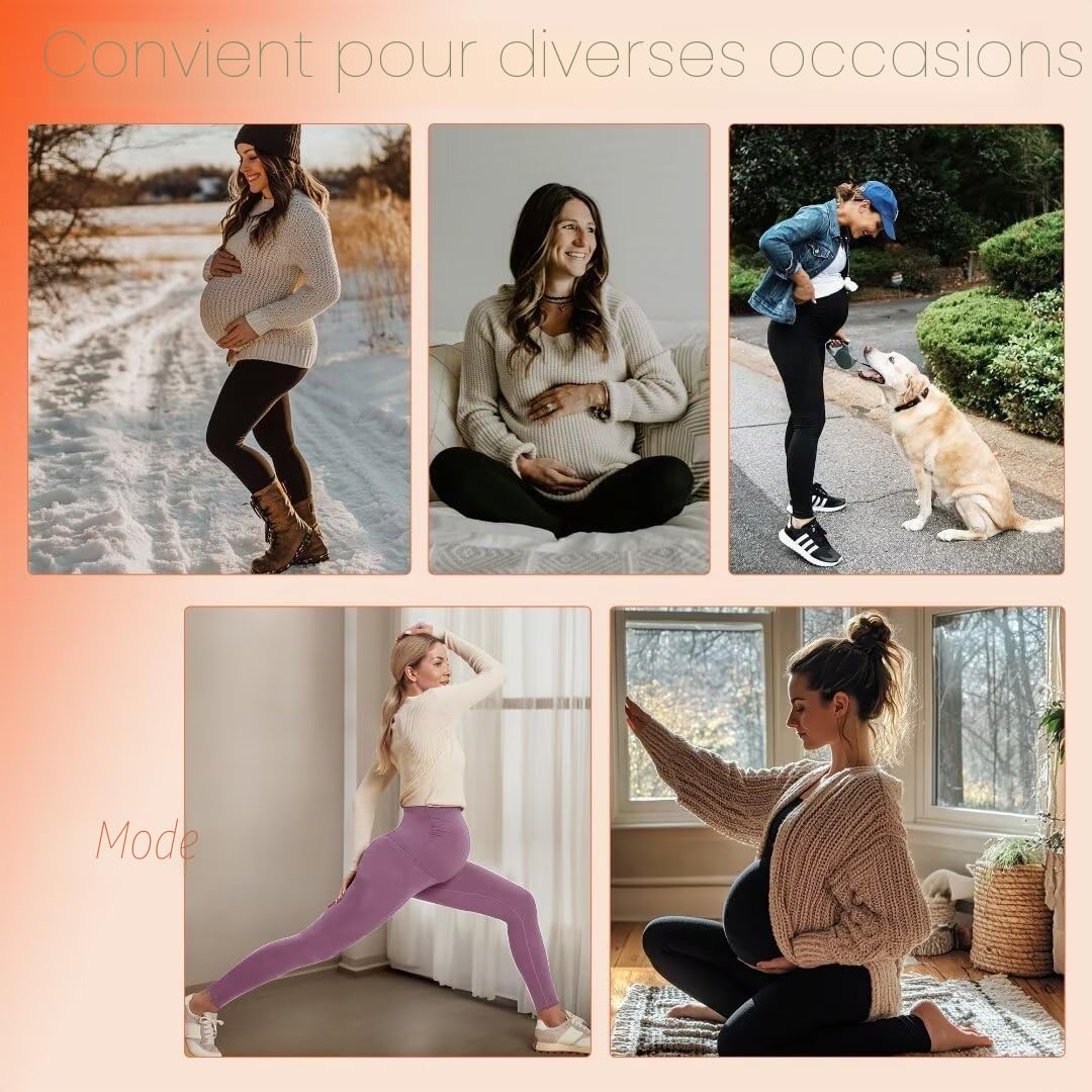 QGGQDD Legging de grossesse thermique pour femme - Taille haute - Legging chaud de grossesse - Hiver - Pour la maison, le sport