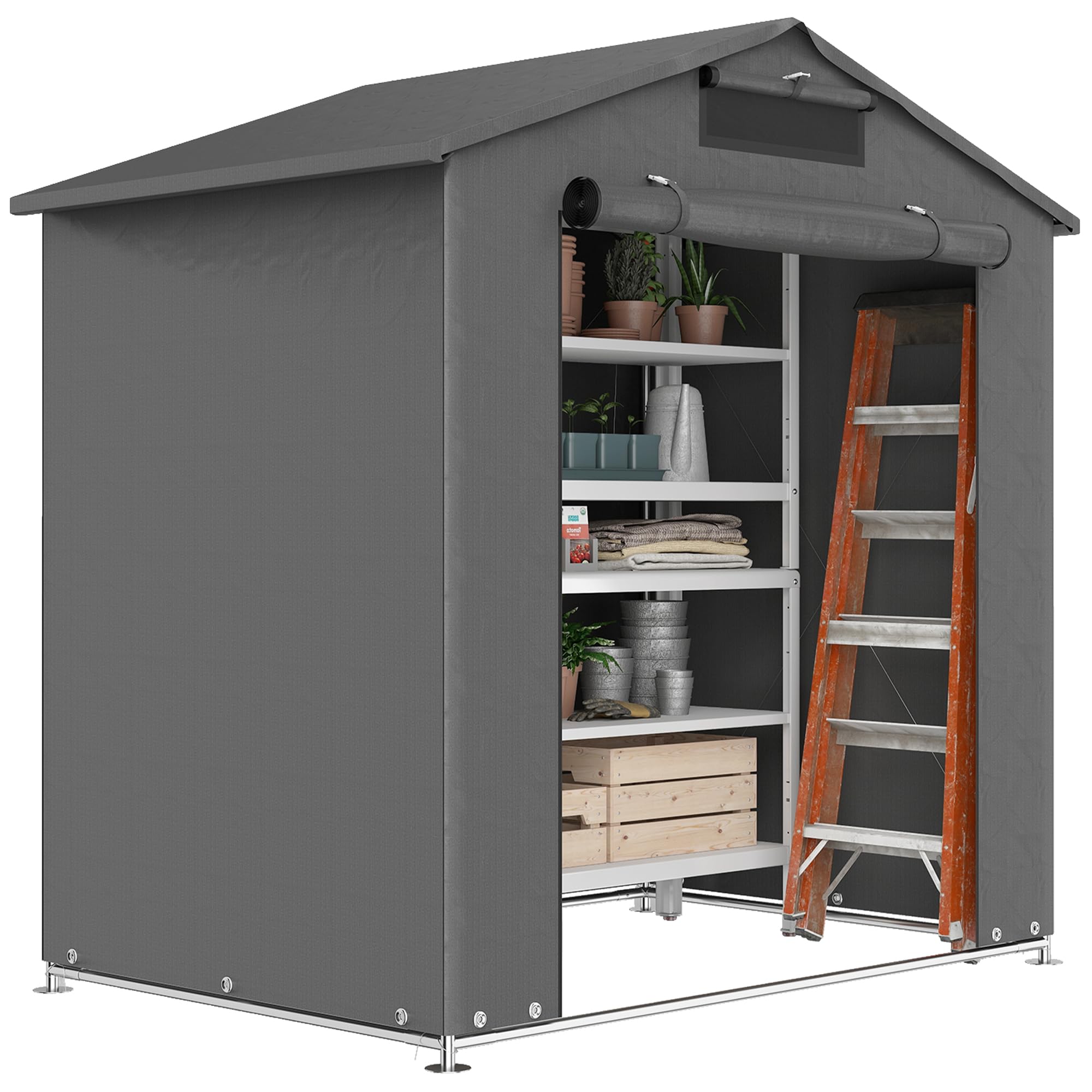 Outsunny 6 x 4 ft Outdoor Garden Storage Shed, Waterproof Bike Tent with Vent and Roll-Up Zipper Door,Outdoor Portable Shed Storage Shelter for Bikes, Dark Grey