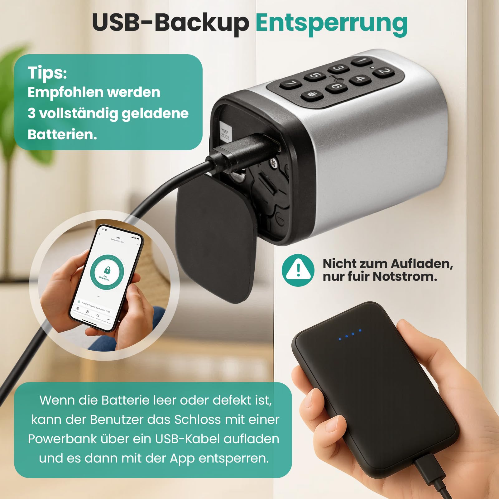Smartes Türschloss mit Fingerabdruck, Passwort & RFID, Elektronischer Schließzylinder 60–90 mm, APP & Schlüssel, Smart Lock für Haustür/Wohnung/Büro, Kompatibel mit EU-Standardzylinder