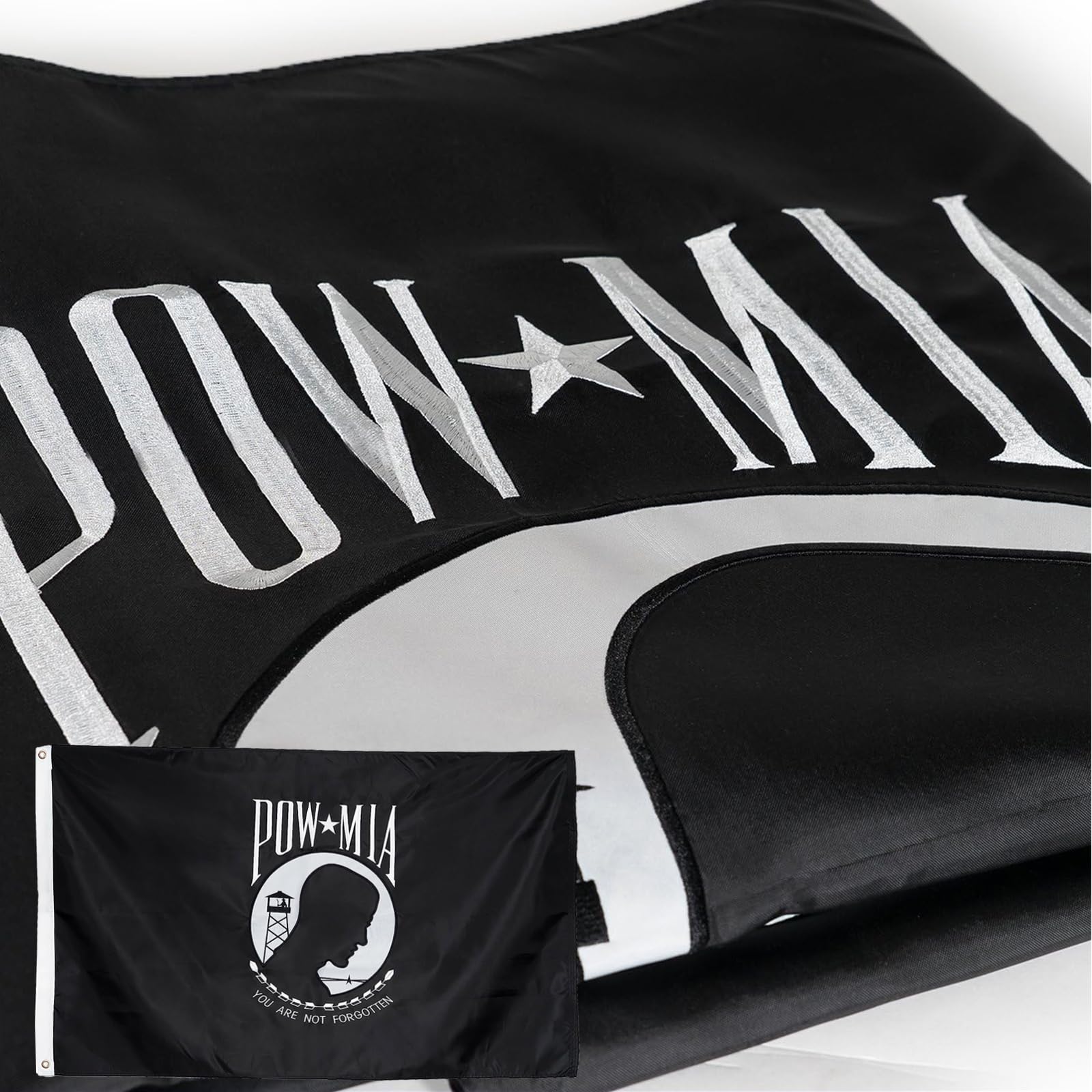 Pow Mia Flaggen 3x5 Outdoor Double Sided- 3-lagig Heavy Duty 300D Nylon 4 Reihen genäht - Allwetter Pow Mia Flagge für Outdoor/Indoor mit 2 Messingösen