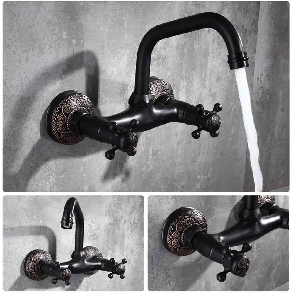 Robinet laiton antique 2 trous 150 mm mélangeur mural haut de gamme pour évier