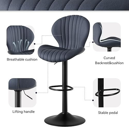 Miniatura 5 de Juego de 4 taburetes de bar modernos giratorios, altura de mostrador con respaldo alto, fácil montaje de 3 a 5 minutos para bar, cocina, comedor,