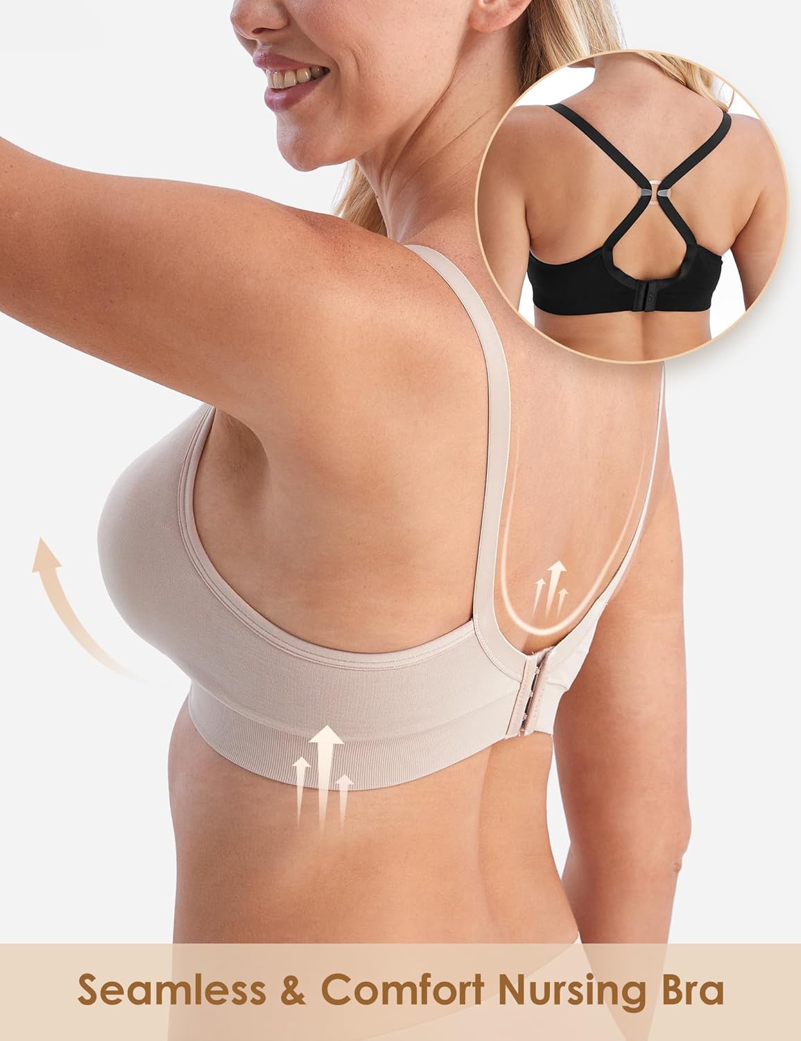 HOFISH Maternity Nursing Bras for Breastfeeding, 3 Pack Pregnancy Deep V Neck Wireless Bra with Extenders & Clips - Image 3