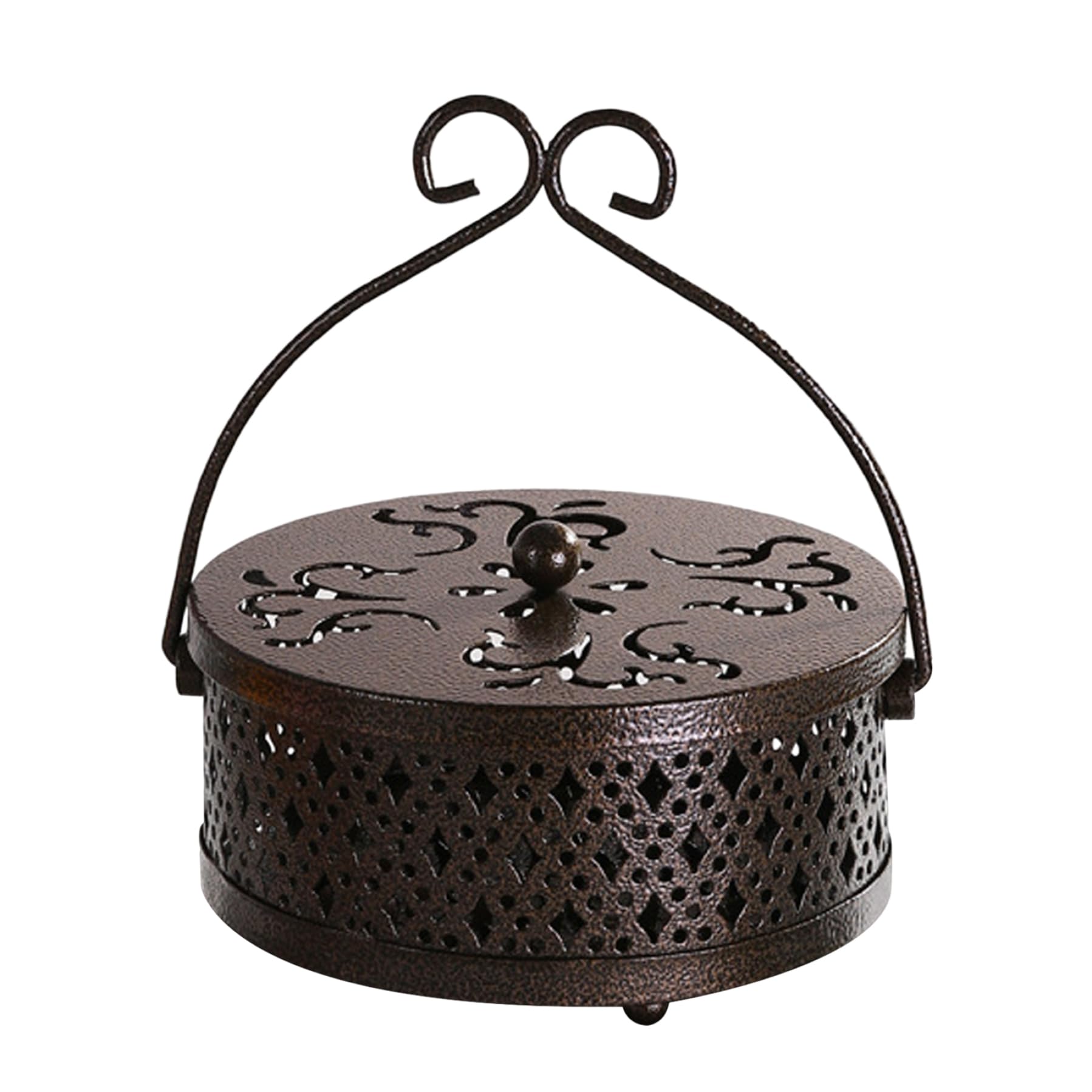 Xdyyjrasa Mosquito Coil Holder - Retro Bronze Metal Incense Burner with Lid & Handle, 20x15cm for Home Garden