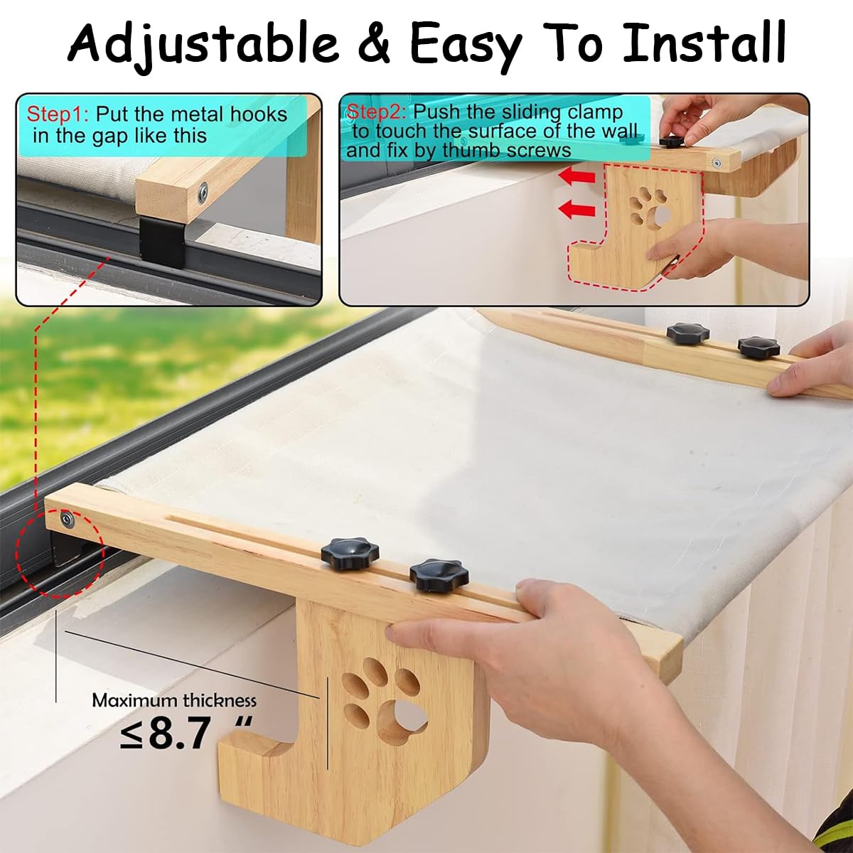 مجثم قطط يثبت على النافذة، مجثم متين معلق بتصميم أرجوحة شبكية، رف قطط متين وموفر للمساحة في الأماكن المغلقة من الميكاكوز (رمادي)