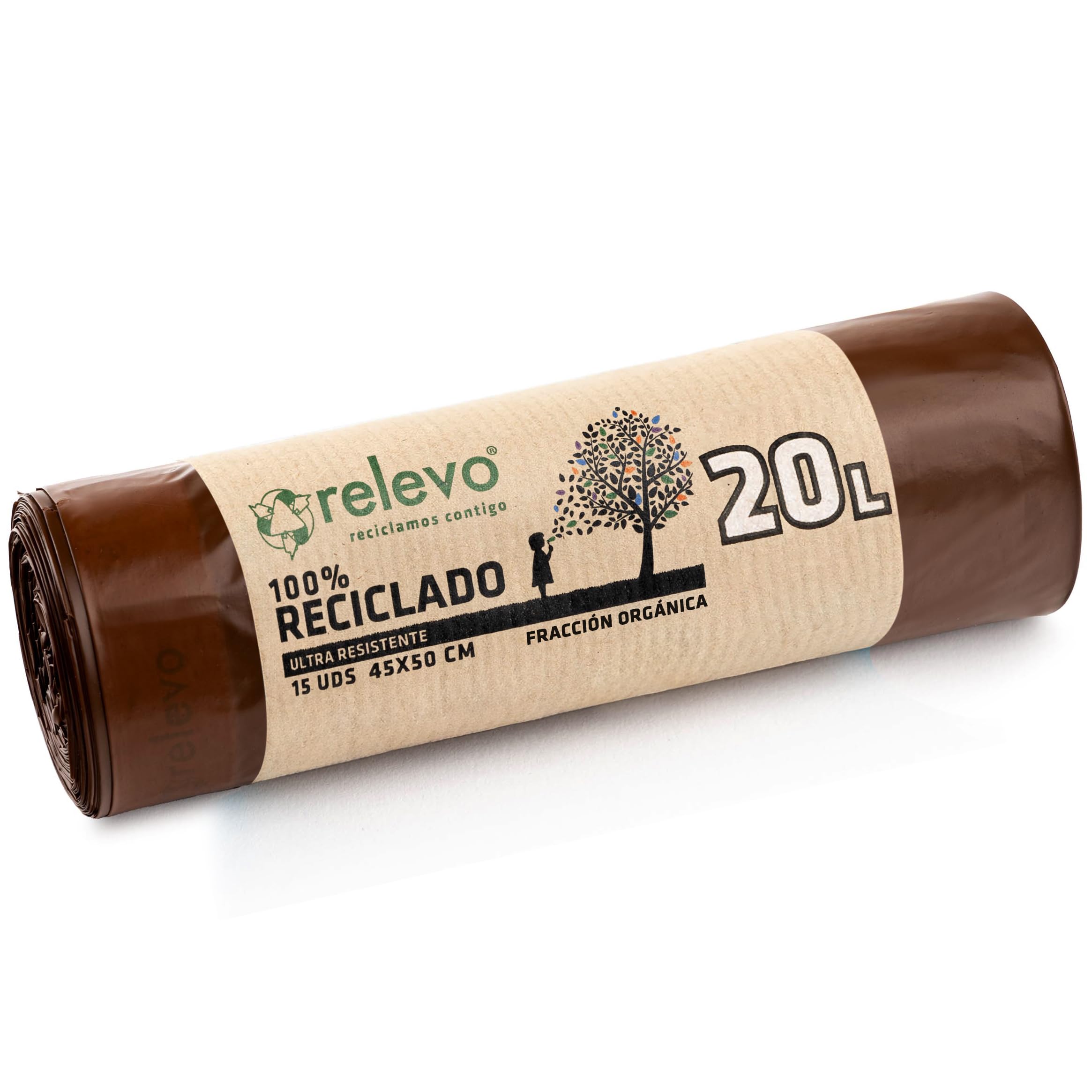 Relevo 100% Recycled 15L - 20L Pedal Bin Liners – Food Waste Bags, Perfect for kitchen bins