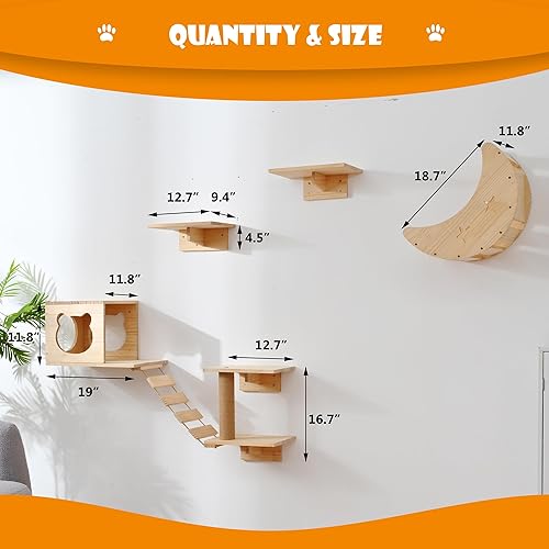 Miniatura 3 de Muebles de pared para gatos, estantes de pared para gatos, muebles de interior montados de madera maciza para gatos durmiendo, jugar al descansar,