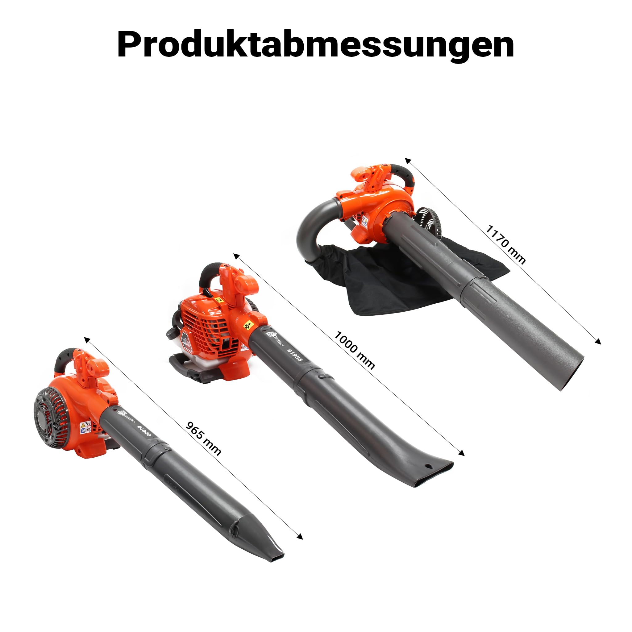Wiltec 3in1 Laubbläser, Laubsauger u. Laubhäcksler, Laubgebläse 1 PS mit 26ccm, beninbetriebener Laubstaubsauger, Gartenhäcksler mit 50 l Fangsack