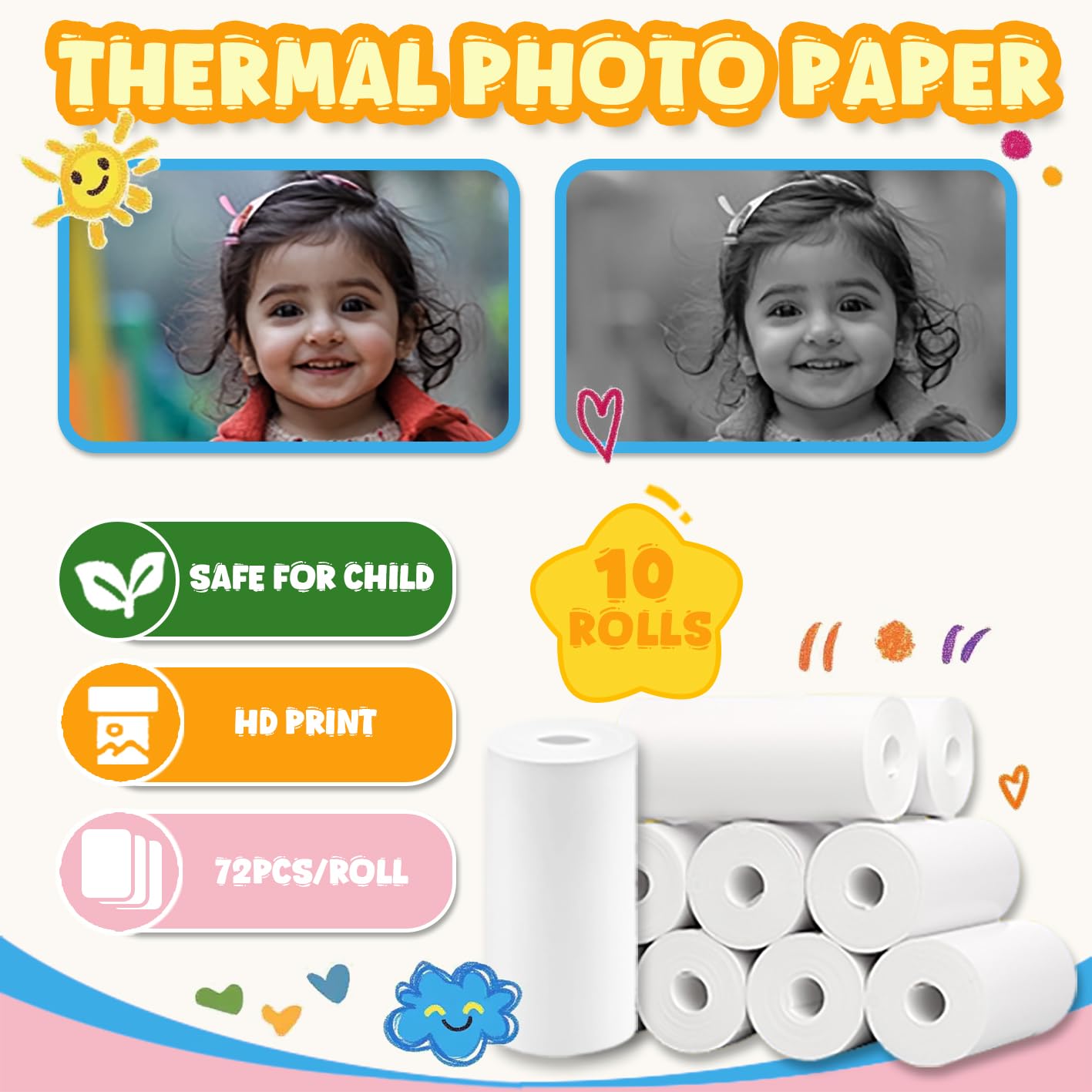 720 Pcs HD Photo Paper for Kids Camera Print Kids Camera Pier Rolls Compatible with Most Kids Cameras - Image 2