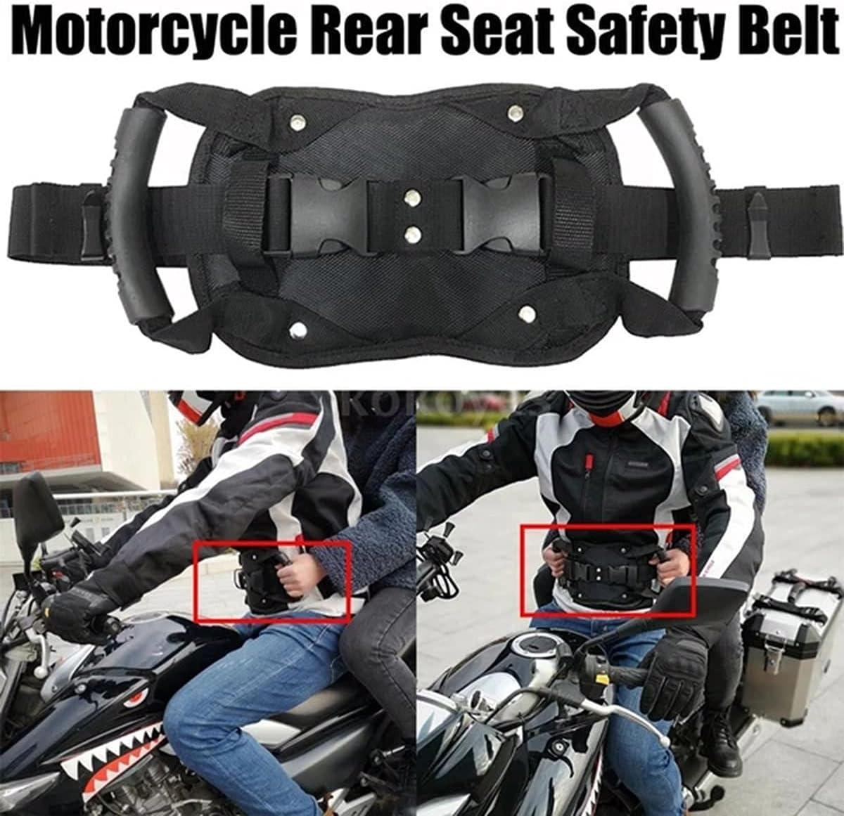 Motorcycle Passenger Safety Harness Belt with Non-Slip Handle for Protection Passenger