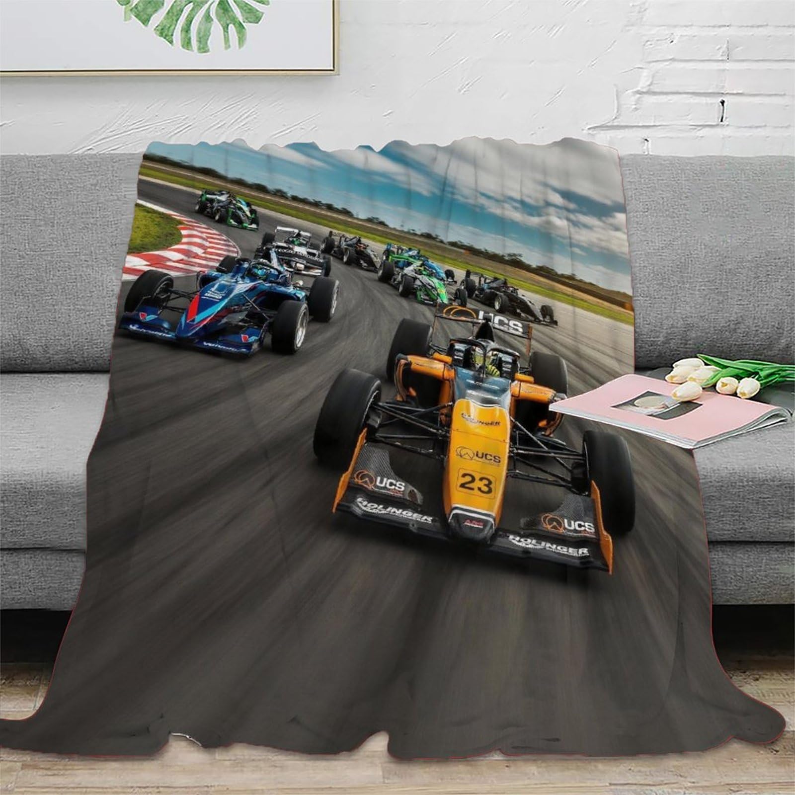 LILIlaobiao Super Soft 3D Super Racing Car Throw Blanket 40x50inch(100x130cm) Premium Silky Flannel Fleece Ribbed Jacquard Lightweight Bed Blankets with Formulaone All Season Use