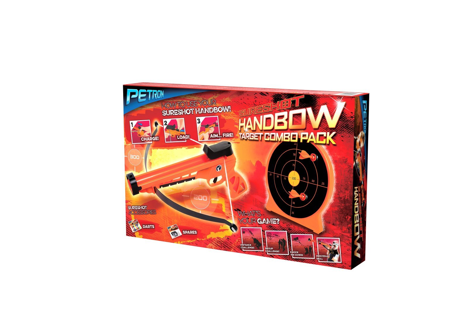 Petron SURESHOT Combo Pack Handbow Kinder Handarmbrust + Zielscheibe, orange/schwarz (1 Set)