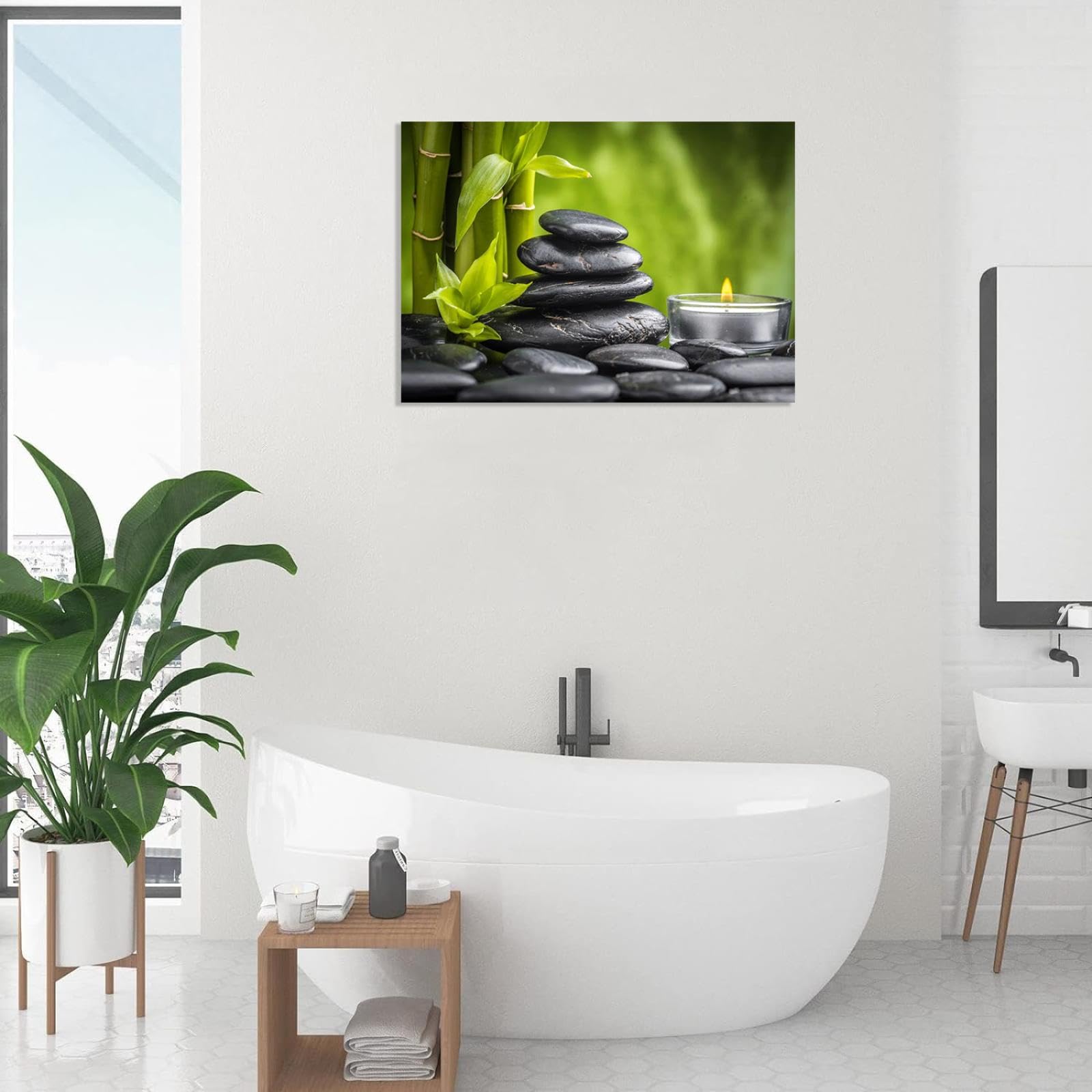 Wall Art Zen Painting Pictures Zen Meditation Stone Green Bamboo