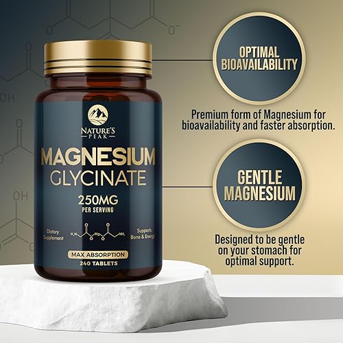 Miniatura 3 de Suplemento de glicinato de magnesio 250 mg - 100% quelado y purificado - para apoyar el sueño, la salud cardíaca, los músculos y la fuerza ósea -