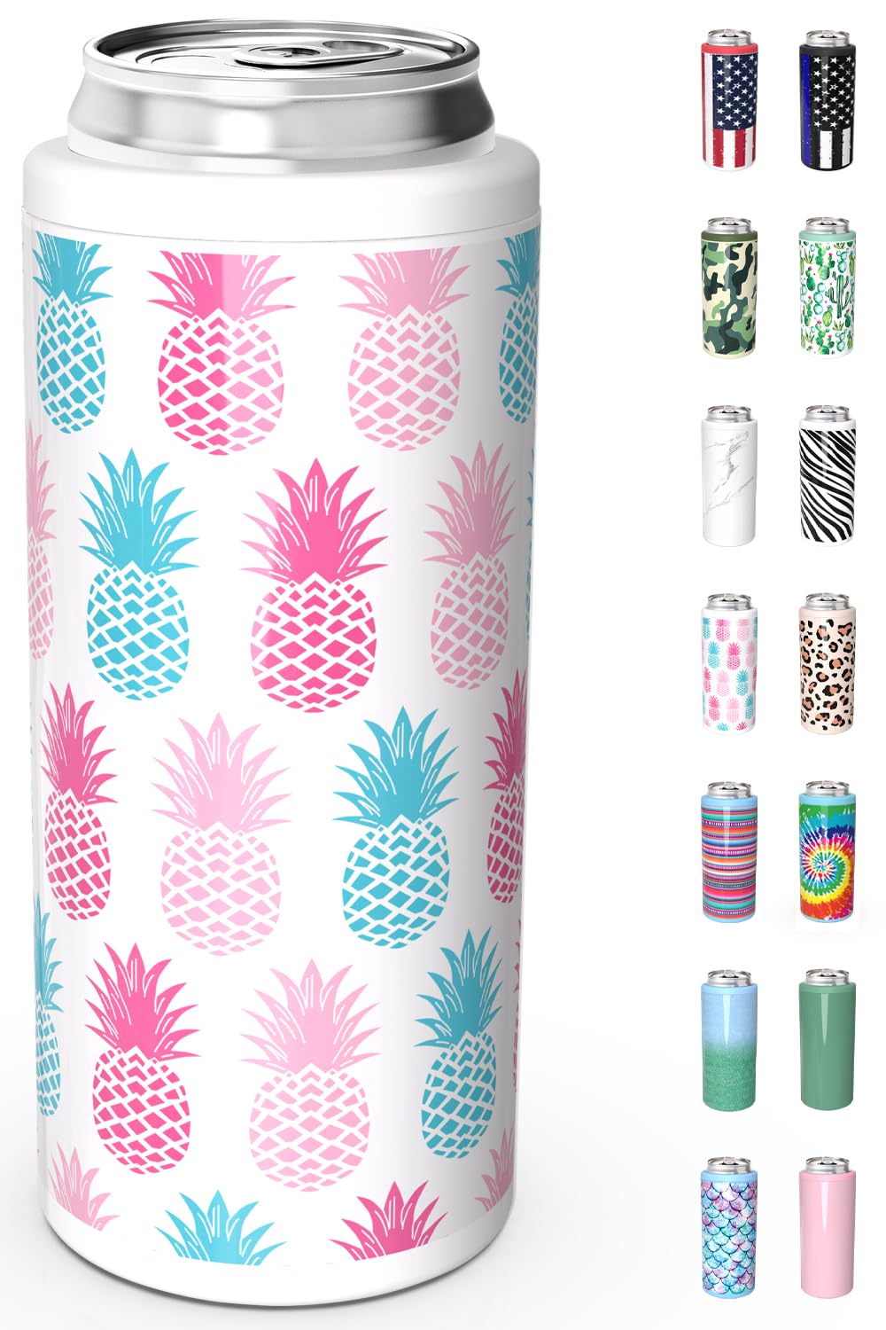 TILUCK Skinny Can Cooler for Slim Beer & Hard Seltzer, Stainless Steel, Doucle-Walled Stainless Steel Insulated Slim Cans, Standard 12 oz (Pineapple)