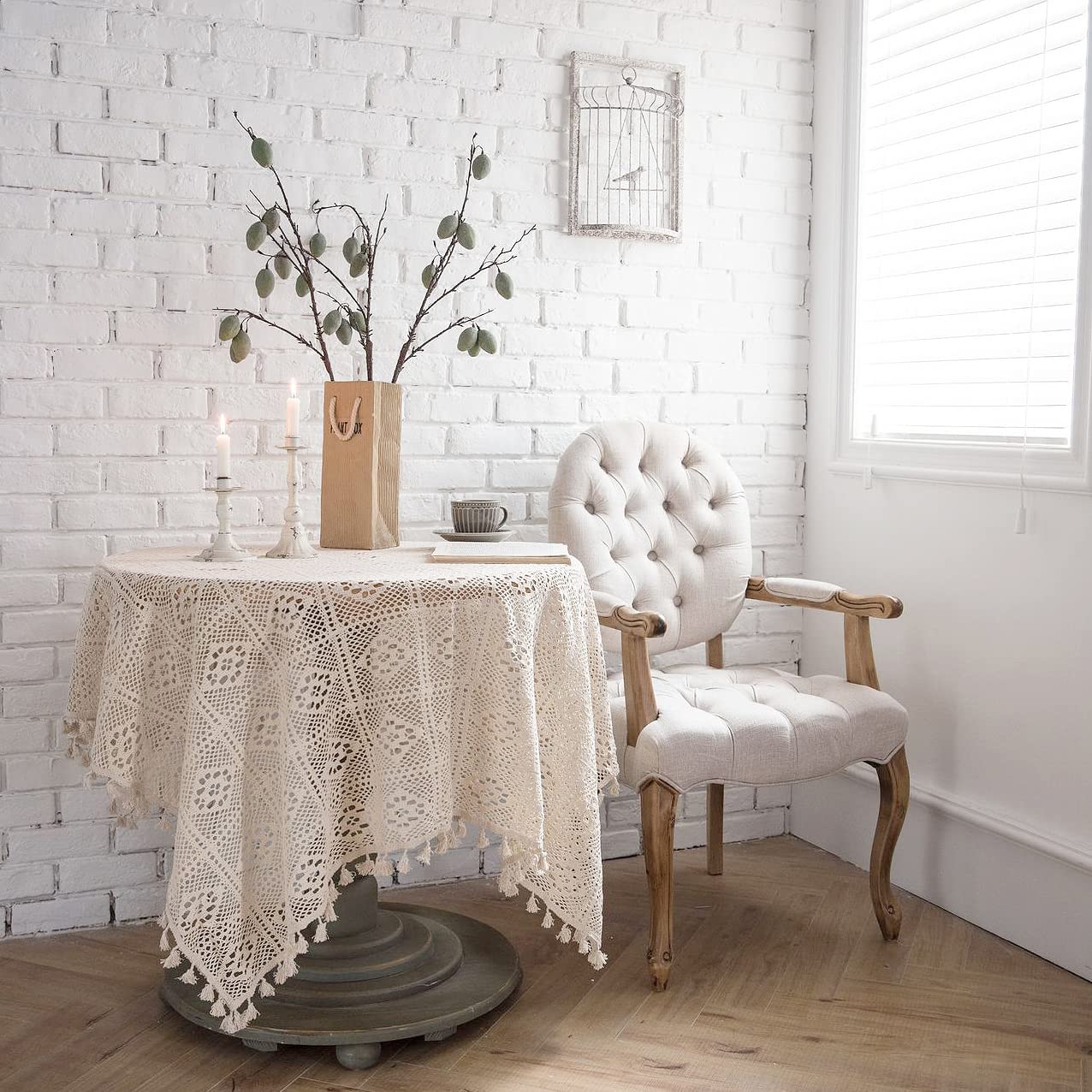 MolaxhomeVintage Crochet Tablecloth, Handmade Knitted Rectangle Table Cover,Lace Table Topper for Kitchen Dinning Tabletop Sheet Decor (S2, 23W x 23L)