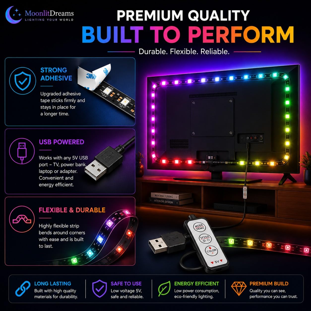 RGB LED Strip Light - Color Changing Mood Lighting -6 RGB LED Strip Light - Color Changing Mood Lighting -6