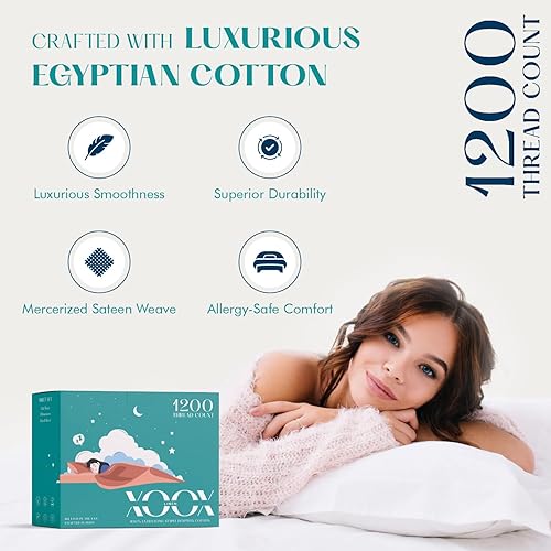 Miniatura 2 de XOOX Linen - Juego de sábanas de 800 hilos, 100% algodón de fibra larga, 4 piezas básicas para cama, transpirable, suave y sedoso, se adapta a