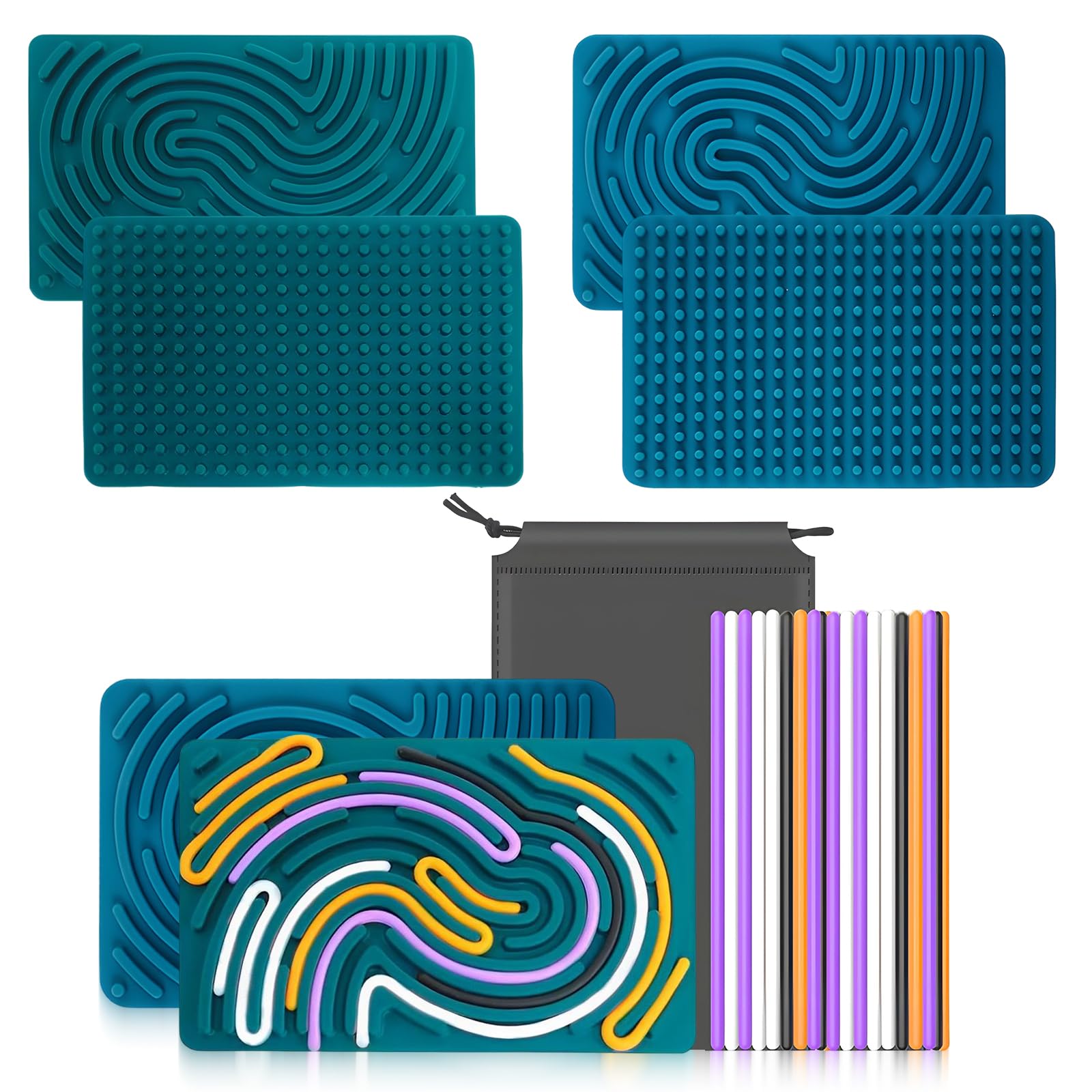 DBAILY Sensory Activity Board, 2 pcs Silicone Sensory Toys, with Travel Bag & 40 Strings, Fidget Toys for Kids 3+ & Adults, Toys for Anxiety Relief, Stress, ADHD and Autism