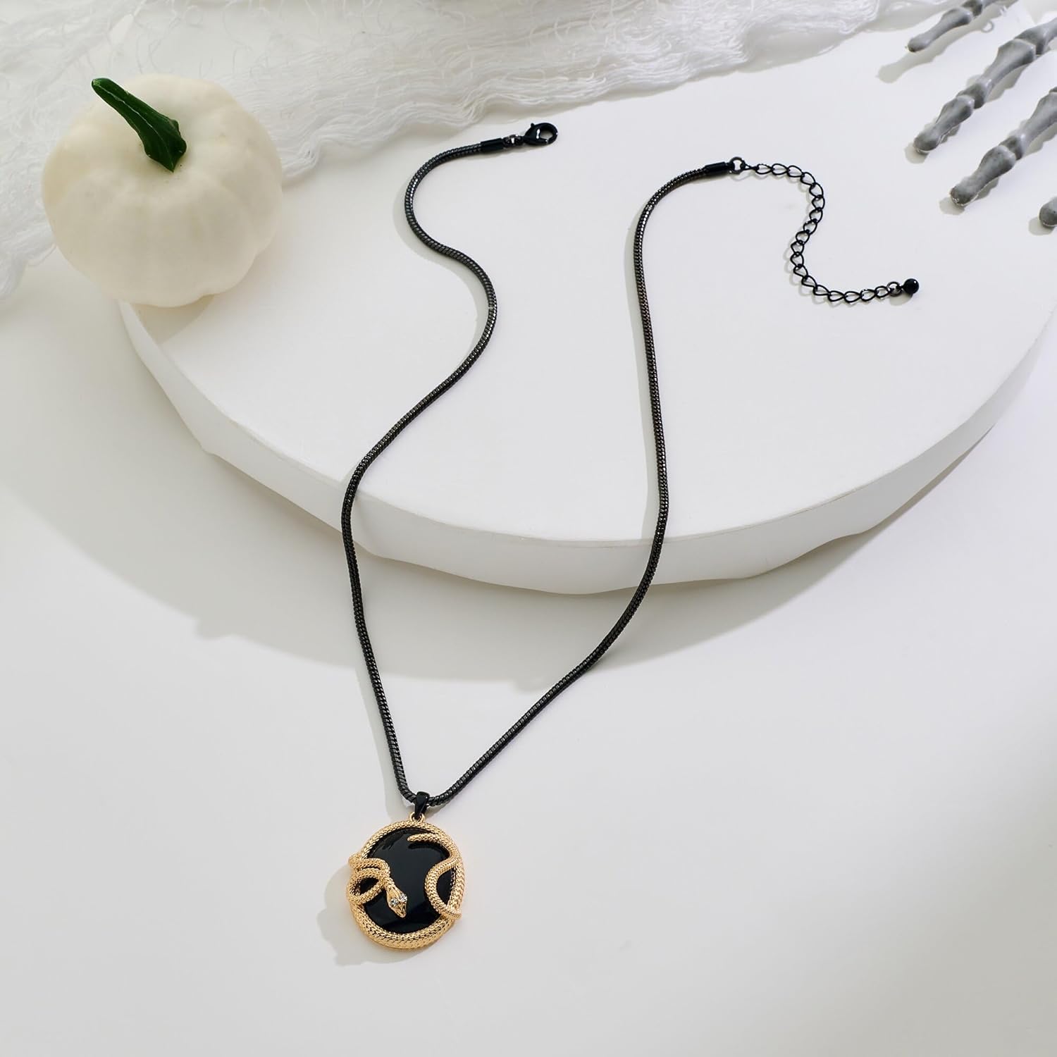Halloween Snake Pendant Necklace for Women Gothic Gold Snake Necklace with Black Gemstone Statement Crystal Necklace Non-Tarnish Summer Western Jewelry Gift - Image 4