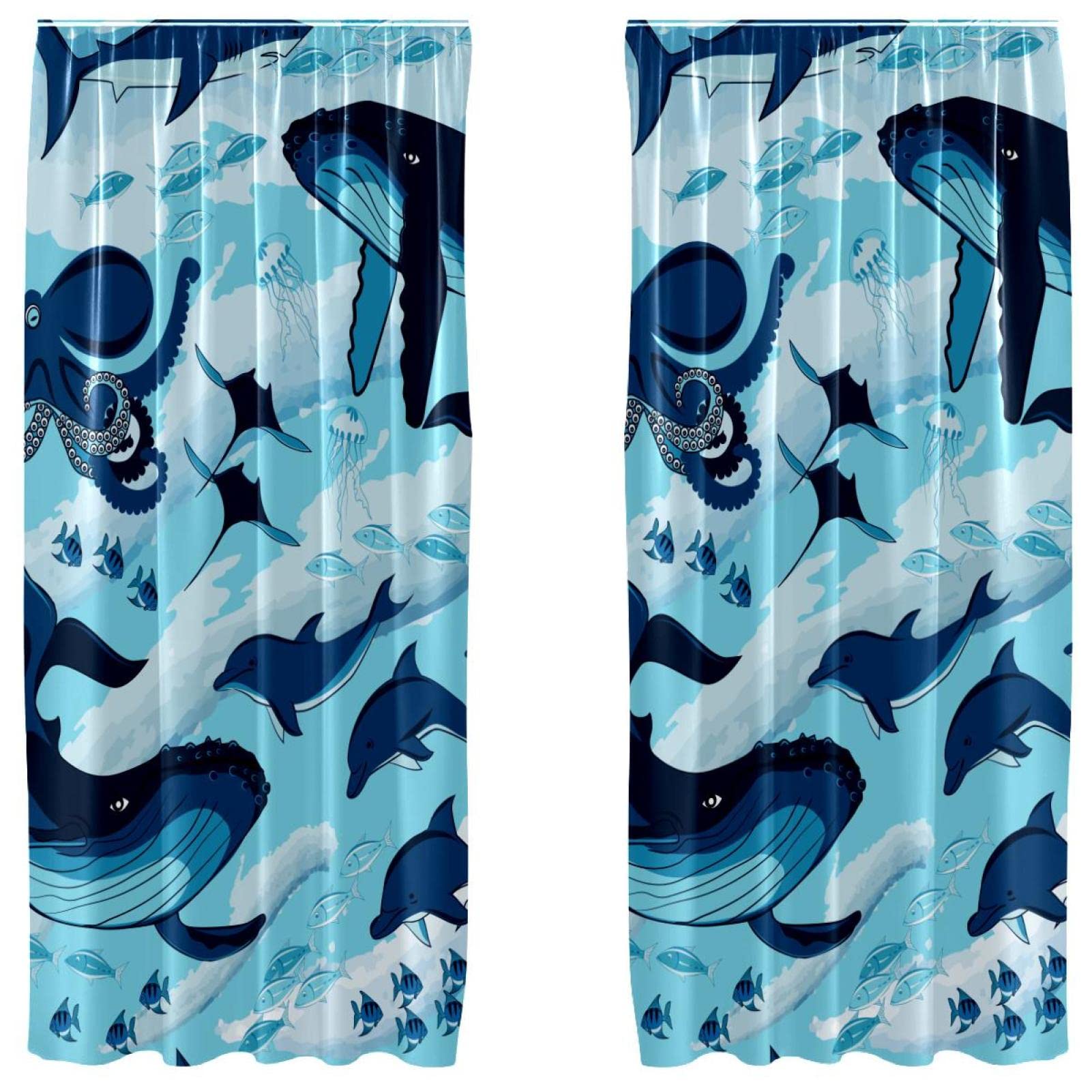 Paneles de cortina azul océano de 55x84 pulgadas para dar luz natural y estilo al dormitorio