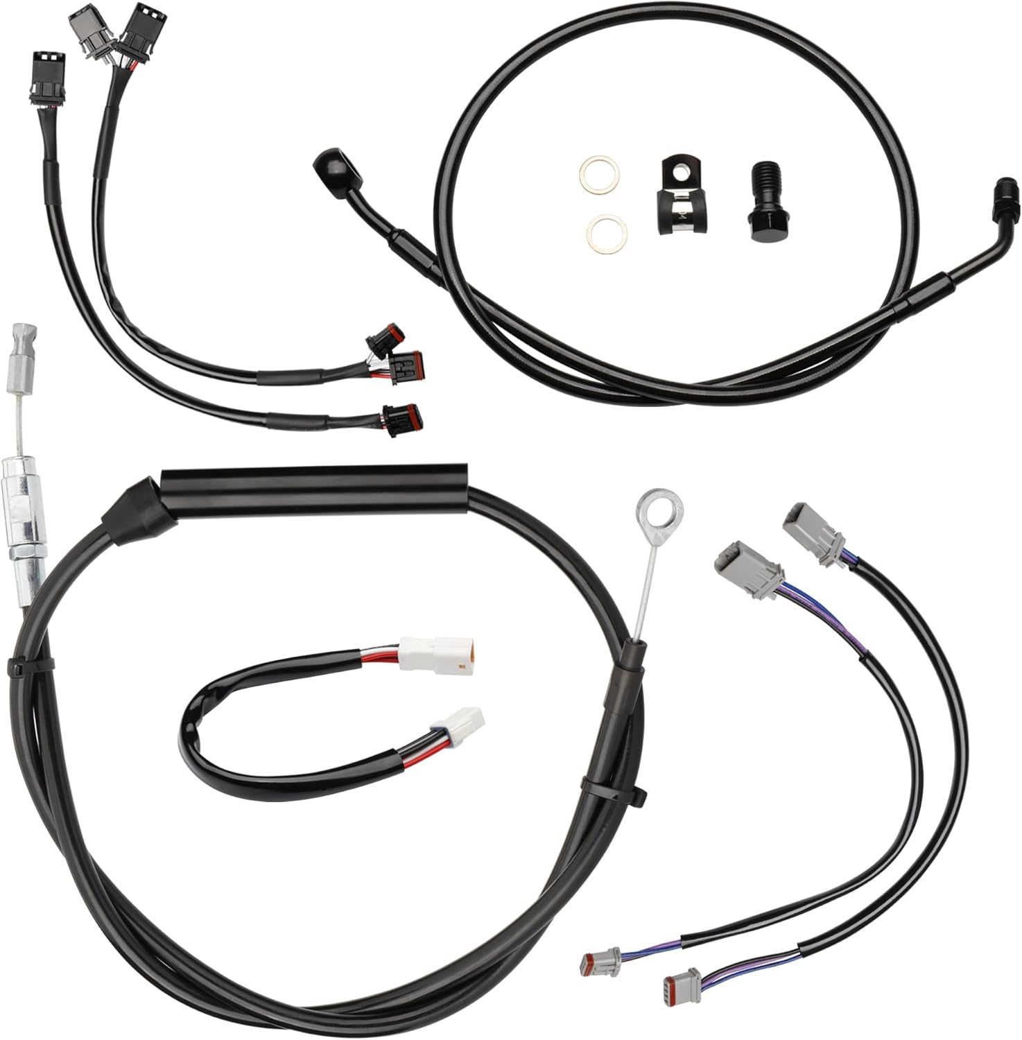 Softail 16" Cable Extension Kit Clutch Brake Line Electronic Throttle TBW CAN-Bus Wire for Harley '20-'25 Low Rider FXLRS '22-'25 FXLRST '18-'24 Fat Bob FXFB FXFBS w/ABS, Black