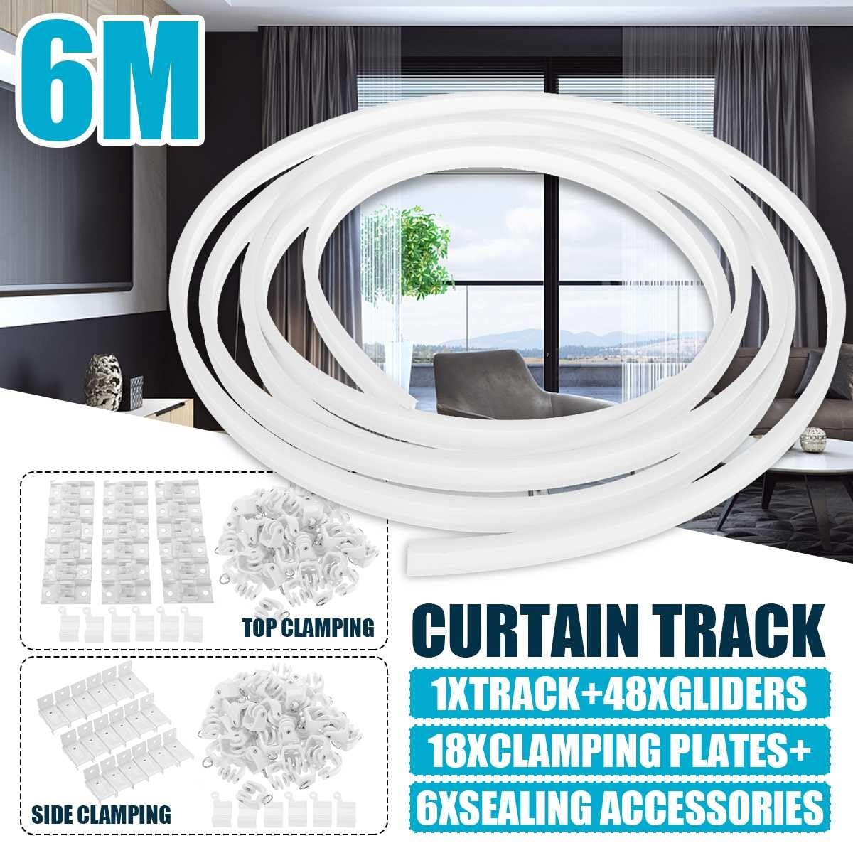 Gebogene Vorhangschiene,Gardinenschiene Zubehör 1m / 2m 3.0M 4m 5m 6m Flexibler Deckenvorhangspur biegbare Fensterstangenschiene gerade Kurve Vorhang Zubehör Kit Wohnkultur(3.0M Side Clamping)