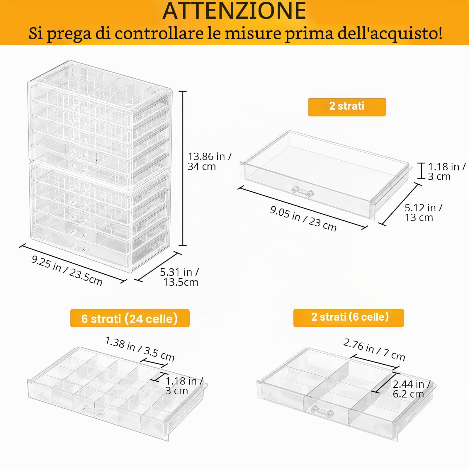 ProCase Porta Orecchini Organizer 10 Strati, Porta Gioielli con Cassetto Design Trasparente, Organizer Gioielli Anelli Orecchini | 158 scomparti trasparenti per gioielli, grandi, trasparenti, impilabili, per orecchini, anelli, bracciali