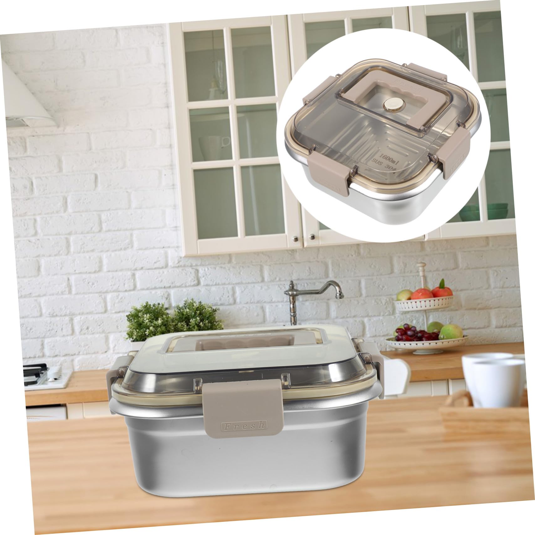 Boîte de Rangement Alimentaire avec Couvercle et Poignée Grand Contenant Acier Inoxydable pour Réfrigérateur Organiseur Transparent pour Fruits Légumes et Snacks