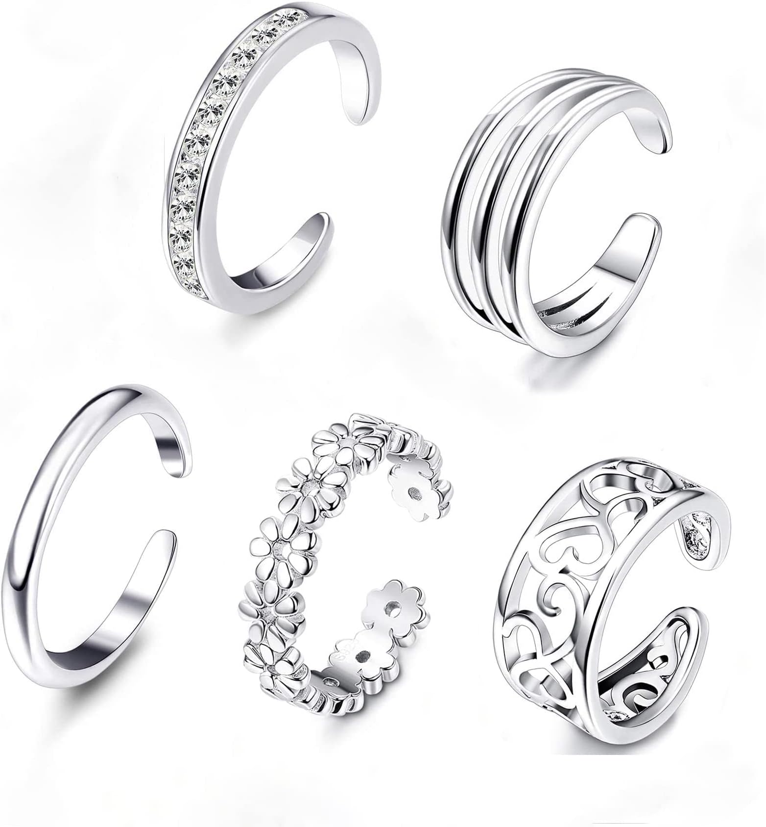 FUNRUN JEWELRY5PCS Adjustable Toe Ring for Women Girls Open Tail Ring Band Hawaiian Foot Jewelry