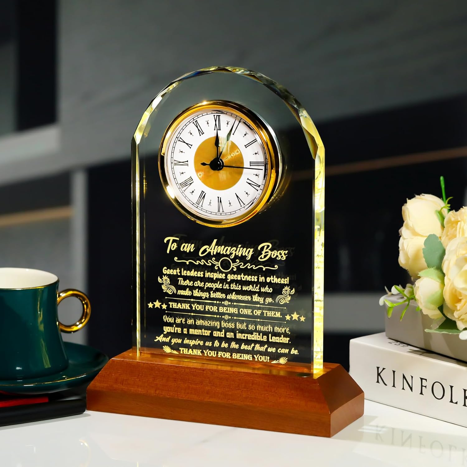 Boss Gifts for Women Going Away Clock for Female Bosses with Wooden Light Base Appreciation Retirement Presents for Men Lady Boss Boss's Day Gift Idea Office Decor