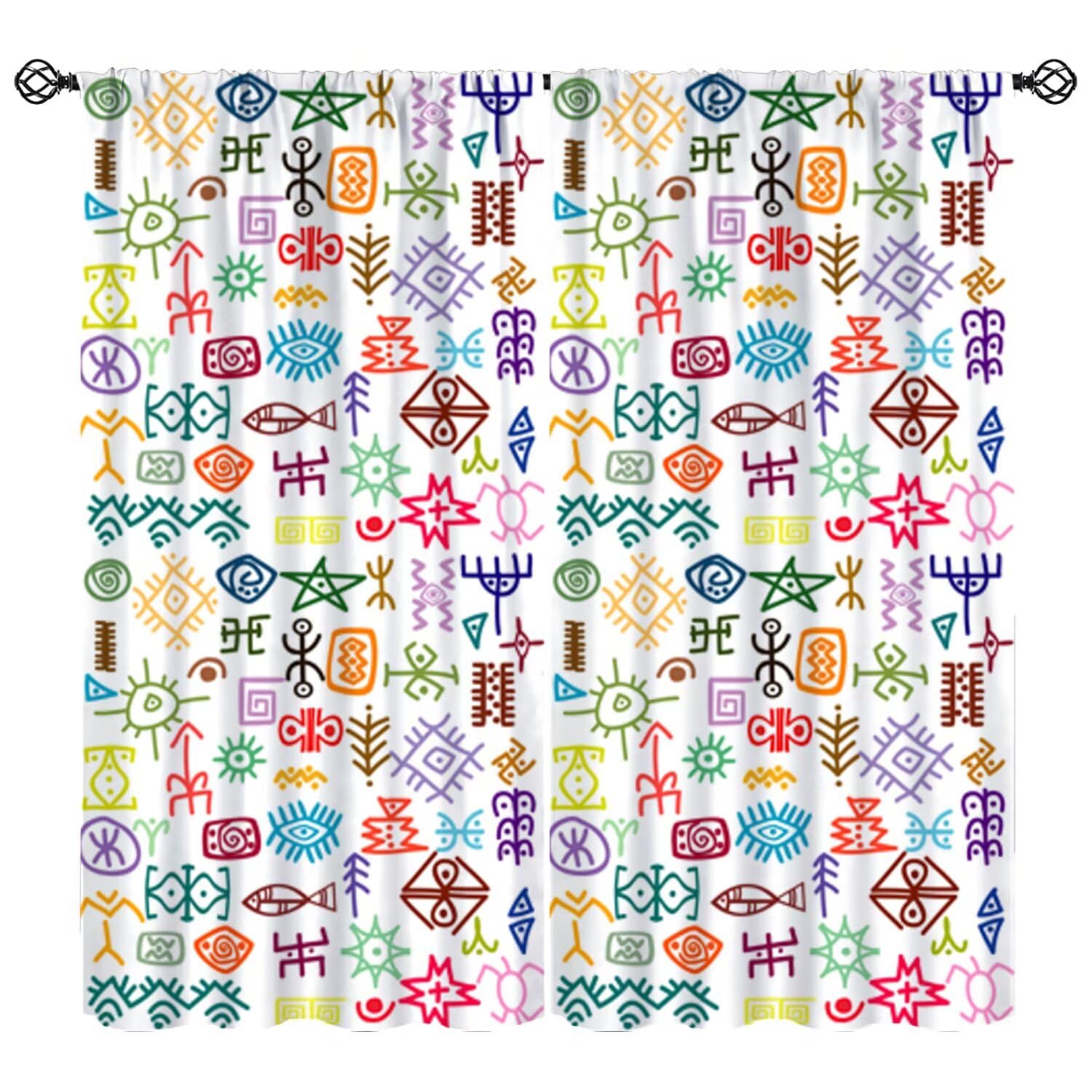 Moderw African Abstract Curtains, Colorful Ethnic Symbols Patterned Window Treatments Vintage Bohemian Geometric Traditional Window Curtain for Bedroom Living Room Home W42xL45in(Decor)