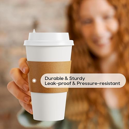 Miniatura 10 de JOLLY PARTY Paquete de 50 Tazas de café de papel de 20 onzas, taza de café de papel desechable con tapas, mangas y agitadores, taza de bebida