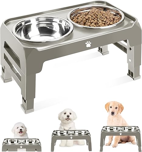 Miniatura 10 de Tazones elevados para perros con altura ajustable con 2 cuencos de acero inoxidable para alimentos para perros, comedero plegable antideslizante
