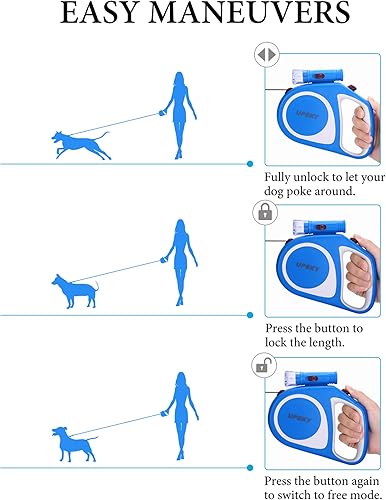 Miniatura 4 de UPSKY Correa retráctil para perro con linterna, correa de paseo de perro de 16 pies para perros pequeños y medianos, cinta de nailon resistente para