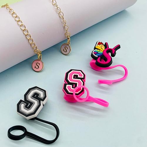 Miniatura 8 de (3+2) 3 fundas de popote para copa Stanley de 30 y 40 onzas, 0.394 in, con 2 accesorios de copa Stanley, dijes de letras con nombre de