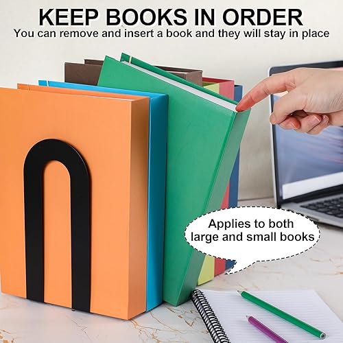 Miniatura 4 de Chunful 6 piezas de extremos de libros de metal modernos para estantes, pequeños sujetalibros negros, organizador de estantes de diseño minimalista