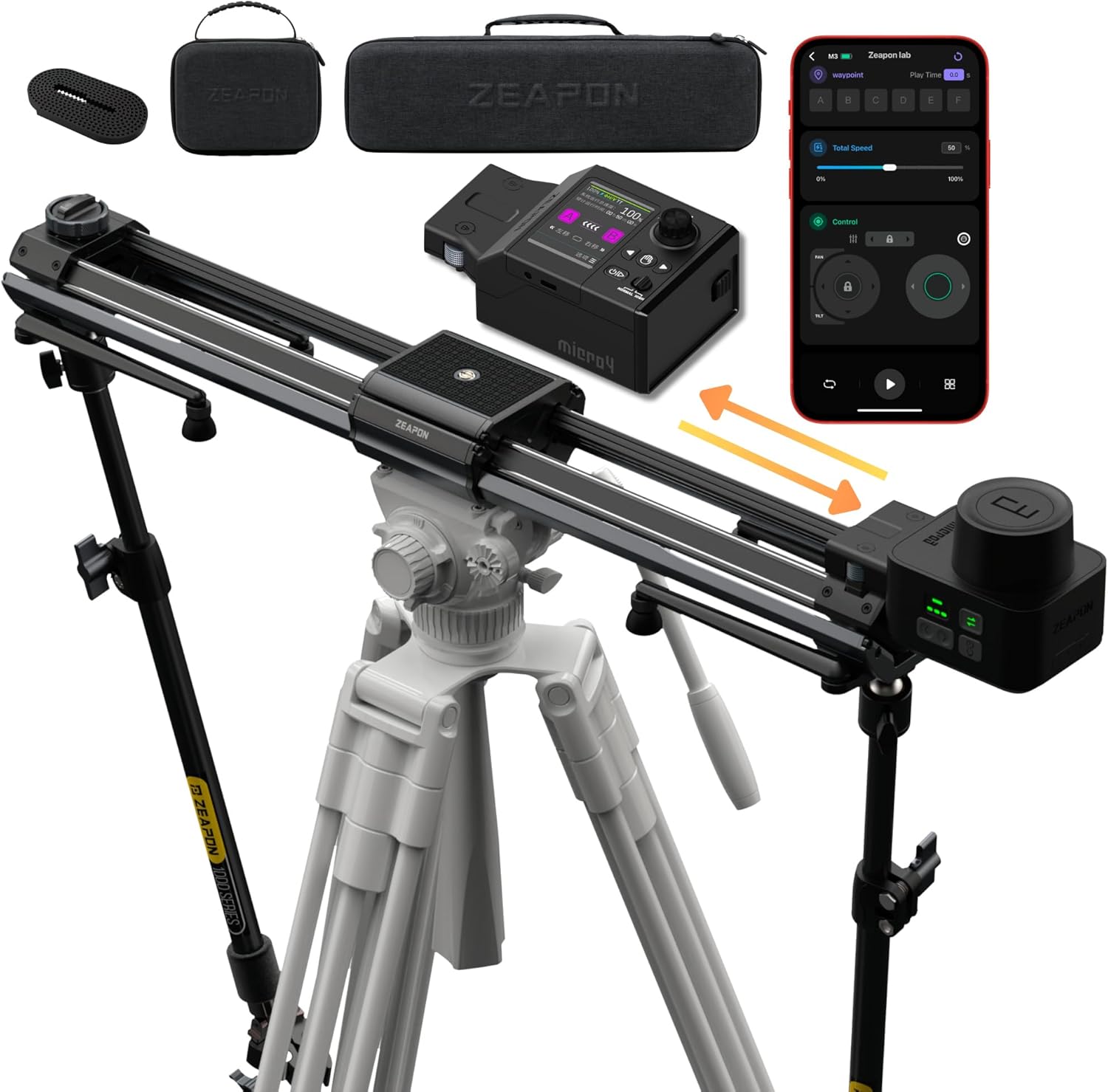 Zeapon Micro 3 E1000 with Micro4 Motor, 42''/107cm Travel Distance Camera Slider, DSLR Slider with Carrying case, Motor Quick Switching, 10-26Lbs Payload and Adjustable Sliding Damping Design