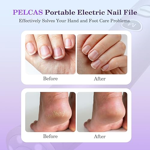 Miniatura 2 de PELCAS Taladros de uñas eléctricos, lima de uñas inalámbrica de 10 velocidades con luz LED, kit portátil de manicura y pedicura, pulidor de uñas con